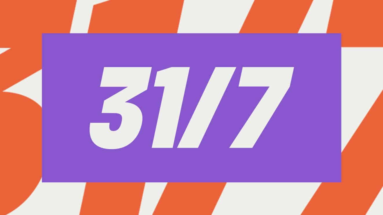 The 31/7 email logotype in purple and orange