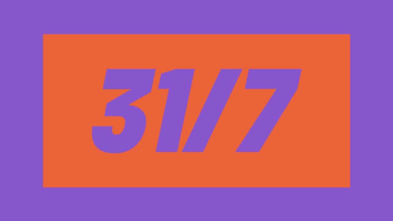 31/7 logotype in purple and orange