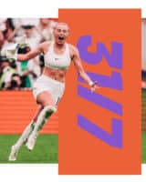 Graphic showing the 31/7 logotype with Chloe Kelly running around madly celebrating her Euros winner on 31/7/22