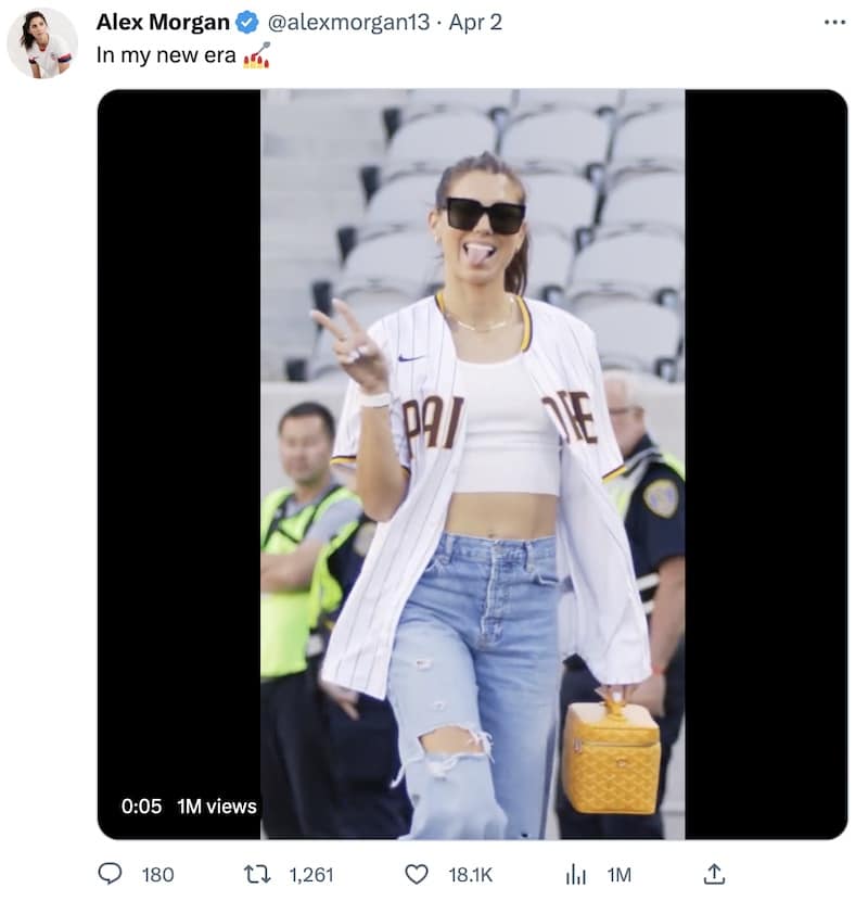 A tweet showing Alex Morgan arriving for OL Reign vs San Diego Wave, that she's captioned 'In my new era'