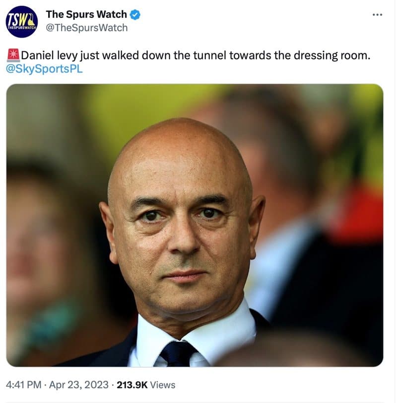 A tweet with a photo of Daniel Levy and his Voldemort stylings
