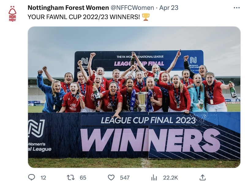 Nottingham Forest Women celebrate winning the FAWNL Cup.