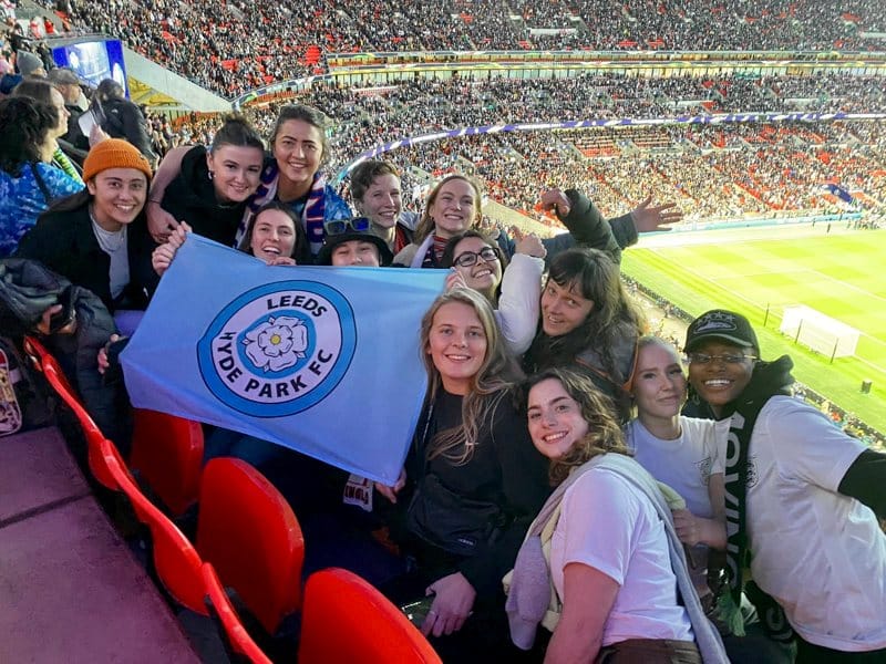 Me and the Leeds Hyde Park crew in Wembley, some flag representing happening