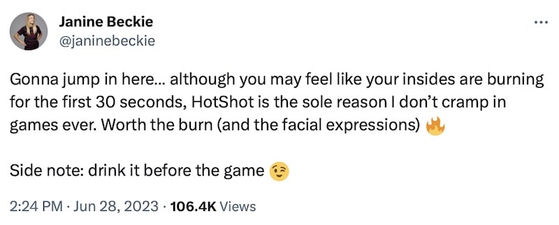Janine Beckie promotes Hotshot on twitter