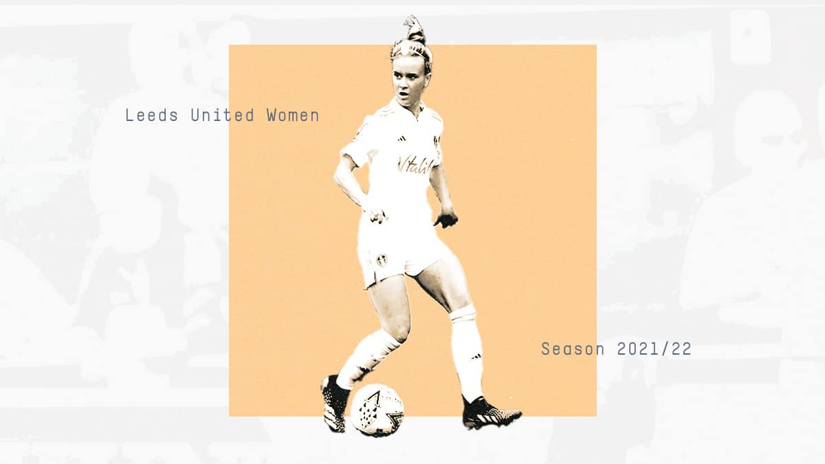A graphic showing Olivia Smart of Leeds United Women on the ball