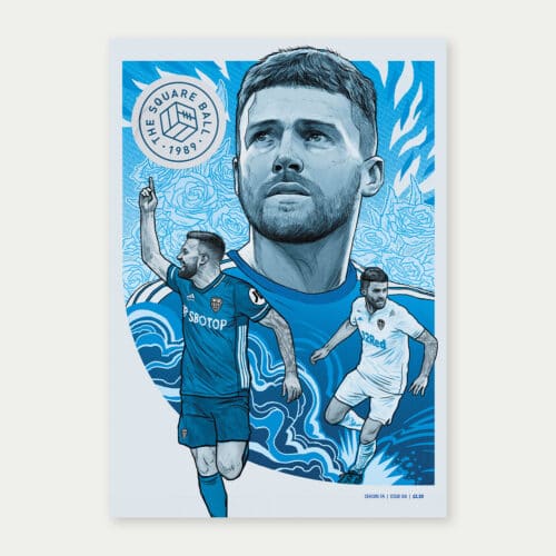 The cover of TSB issue 8, featuring a line drawing of Stuart Dallas tinted in blue, by Tom Lathom-Sharp