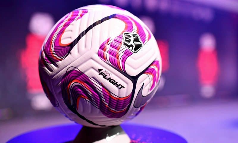 The new NSWL 2023 Nike Flight match ball, following 31/7's lead with its purple 'n' orange colourway