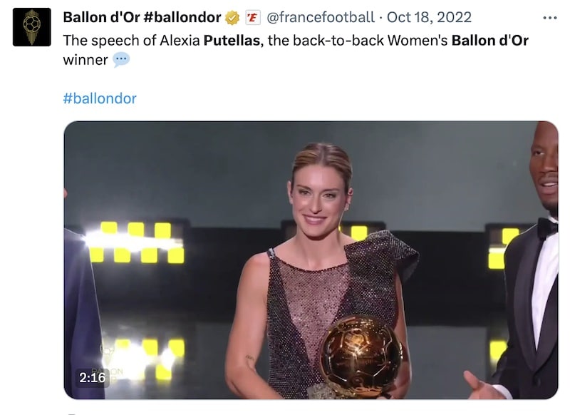 Alexia Putellas accepts her second Ballon D'Or