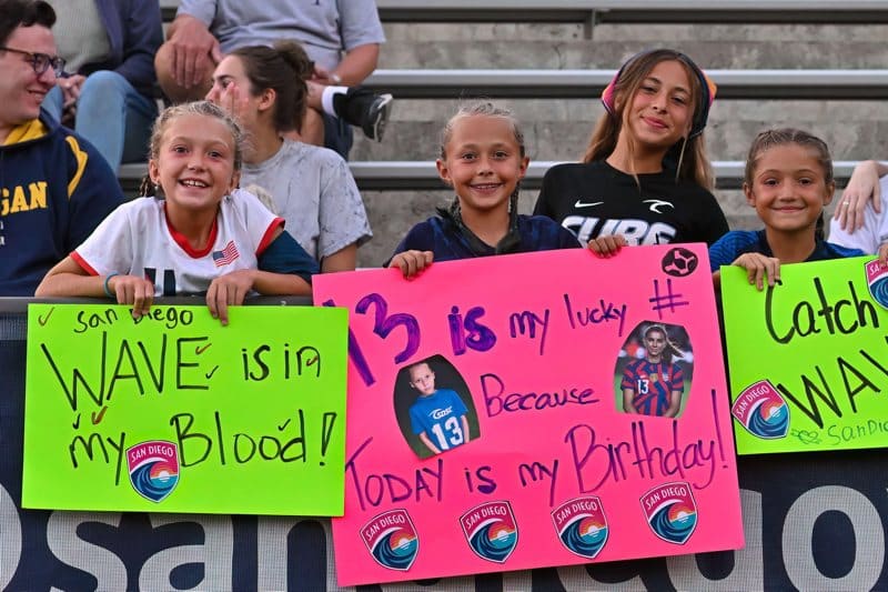 San Diego Wave FC fans during a NWSL soccer match between the Orlando Pride and the San Diego Wave FC at Torero Stadium in San Diego, California