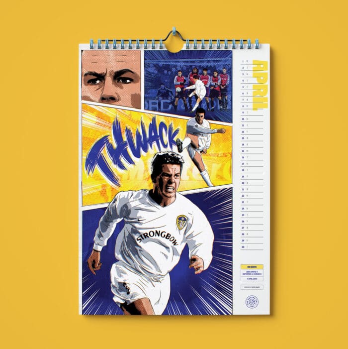 Art from inside the 2024 TSB charity calendar, showing Ian Harte's goal against Deportivo