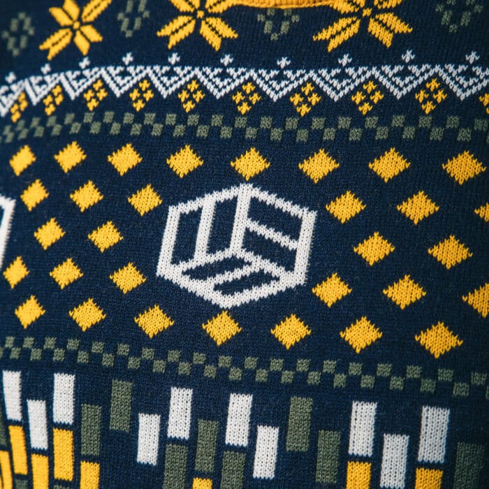 A close up of our Lowfields tunnel tile themed xmas jumper