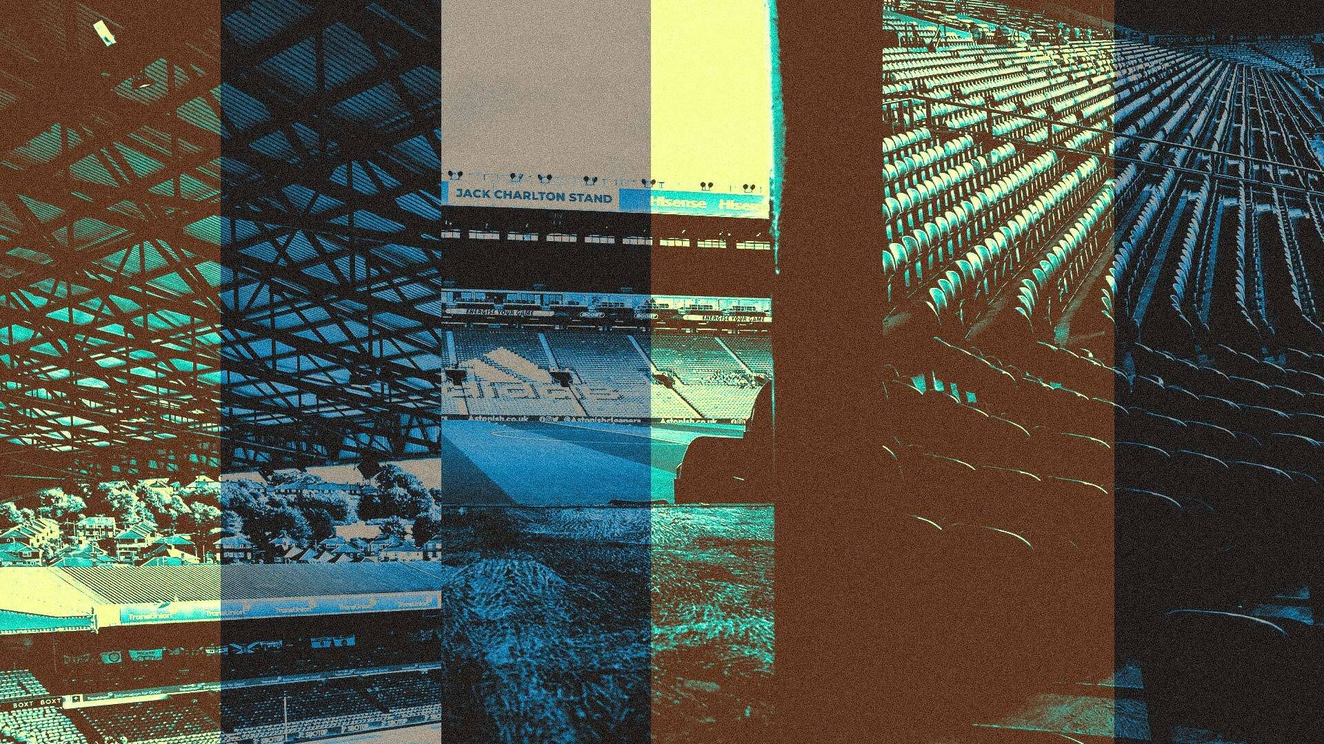 A collage of photos of the inside of Elland Road, minus the stains