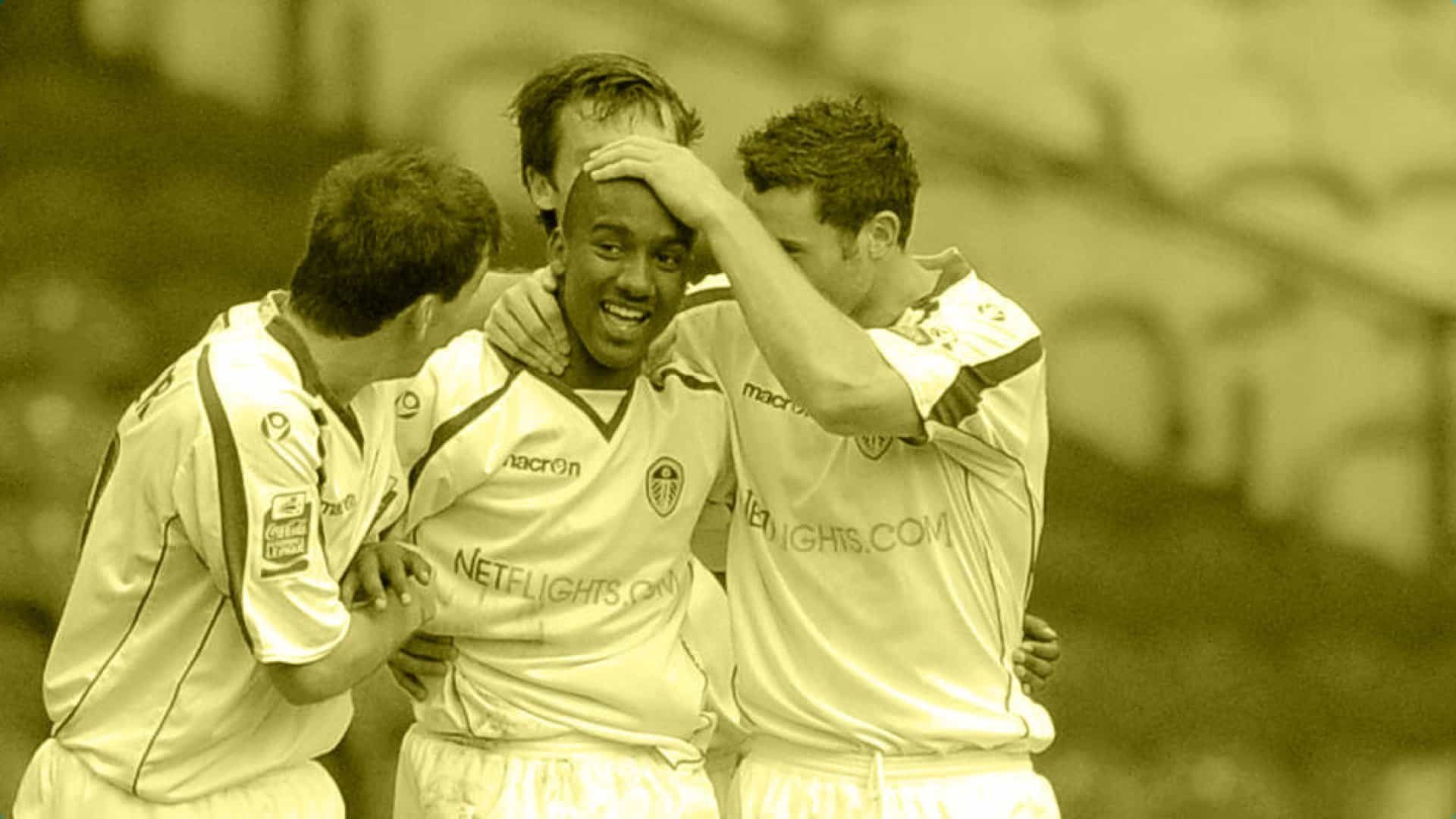 Fabian Delph celebrating scoring for Leeds United in League One with players he was much better than