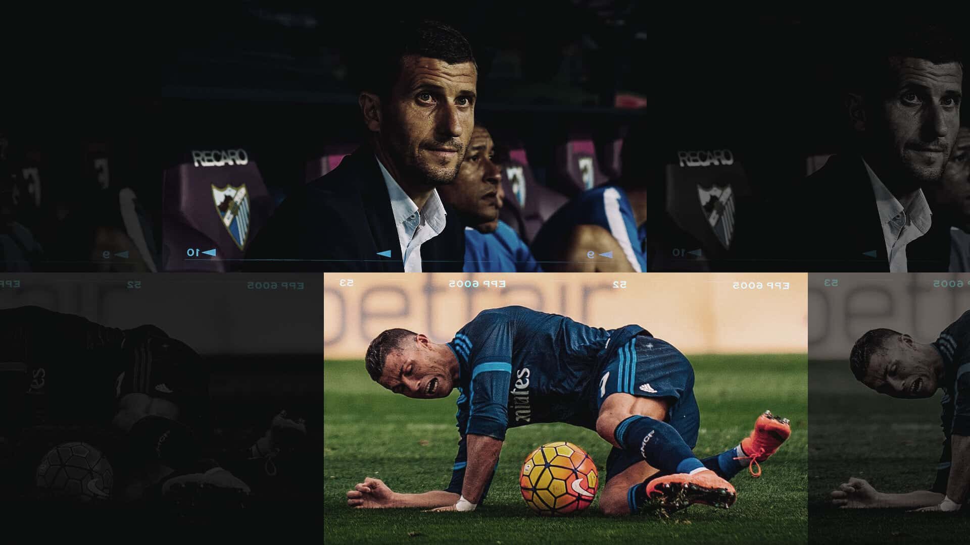 A collage of Javi Gracia in the dugout as Malaga manager and Cristiano Ronaldo moaning on the floor for Real Madrid because Gracia's Malaga are too good for him