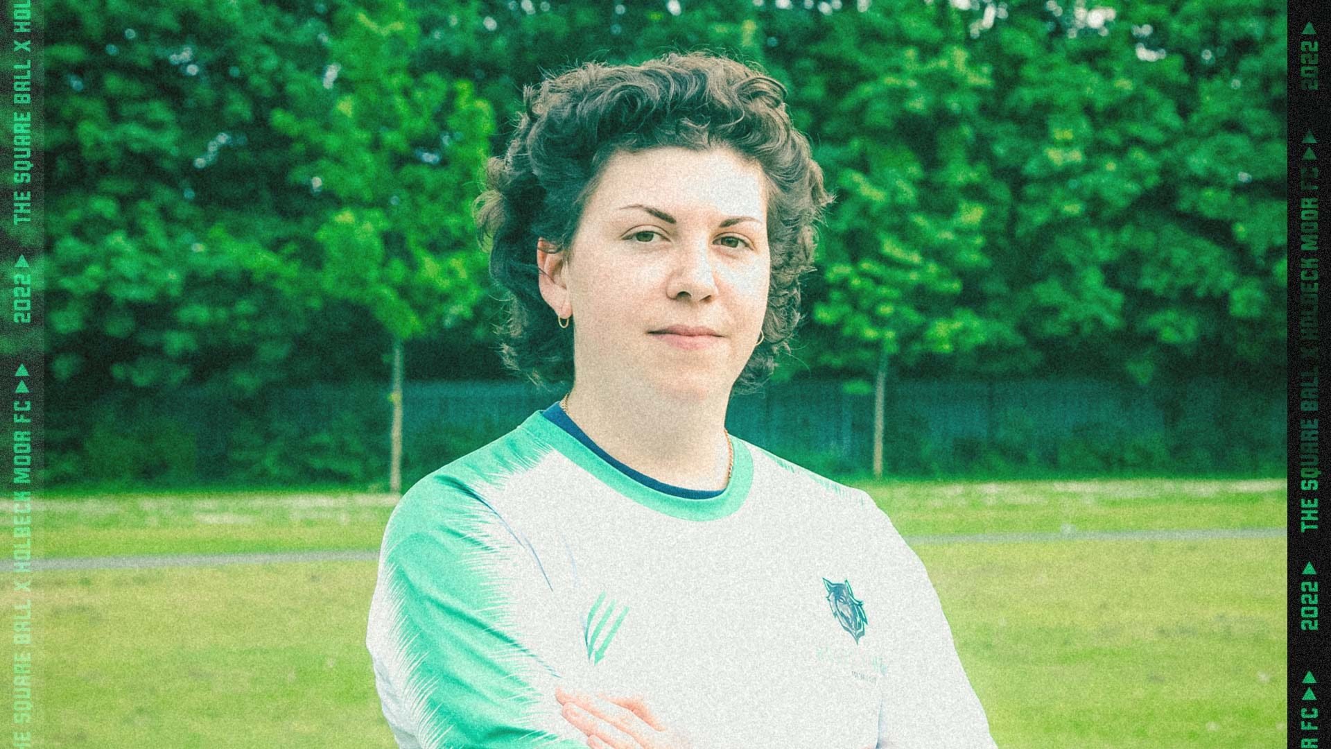 A photo of Holbeck Moor Women's player Eve Murphy, in their beautiful Square Ball-sponsored kit