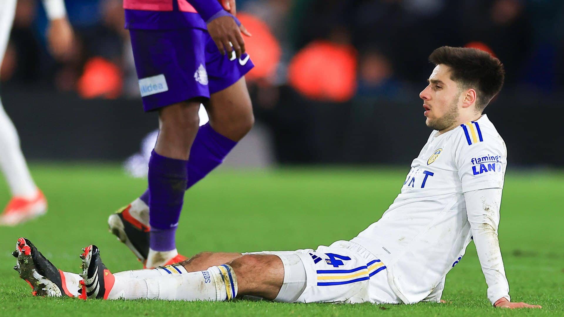Ilia Gruev sits on the grass at the end of Leeds United's 0-0 draw with Sunderland