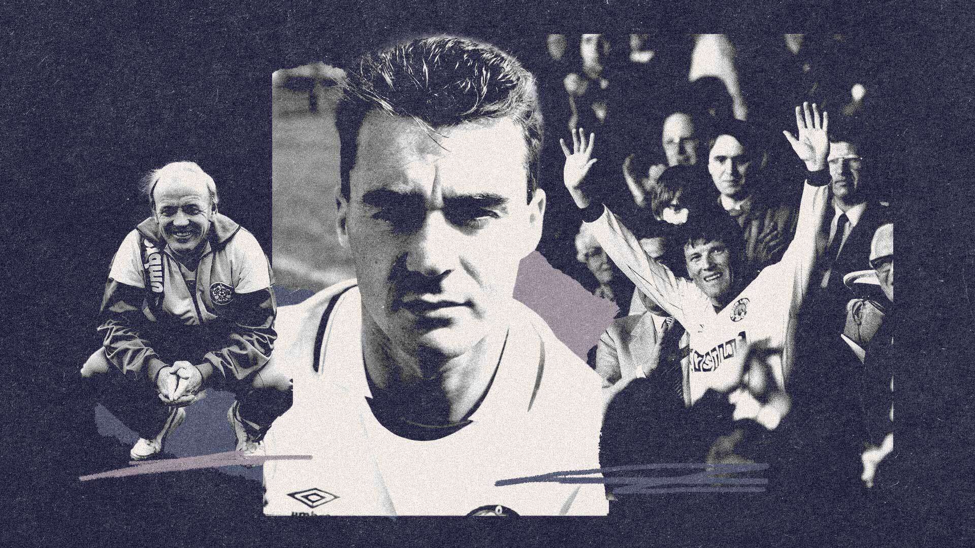 John Sheridan at Leeds, flanked in collage by his two mentors, Billy Bremner and Eddie Gray
