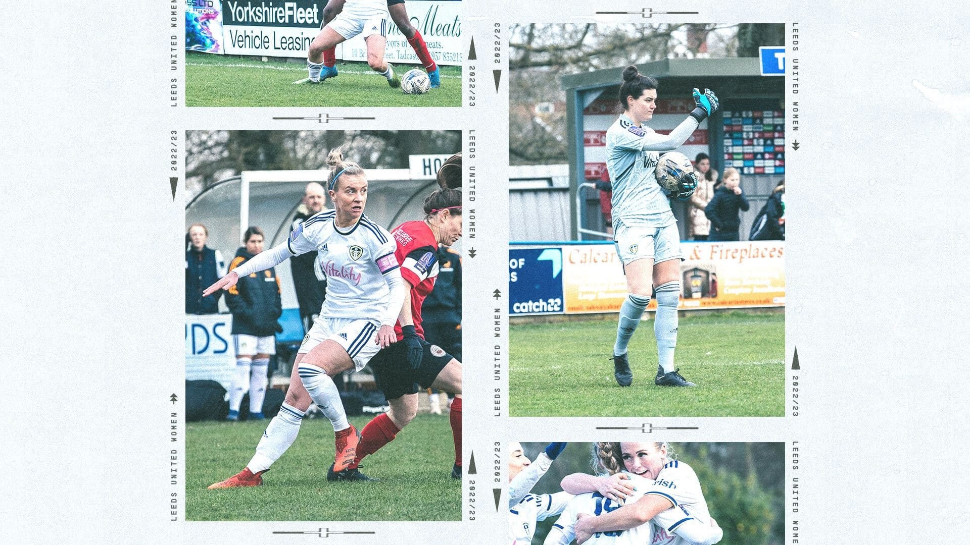 Leeds-United-Women-23-02-The-Square-Ball A graphic featuring photos of Leeds United Women players, including Olivia Smart and Carrie Simpson