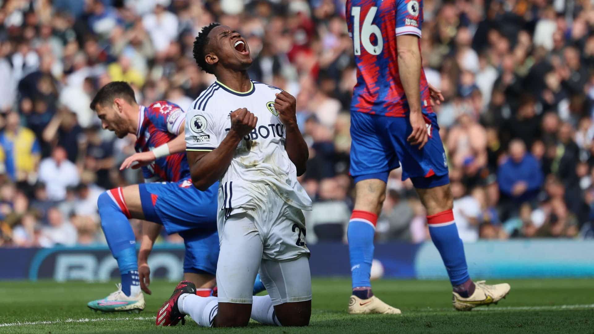 Luis Sinisterra against Palace, photographed kneeling on the ground, screaming at the sky. He's right!