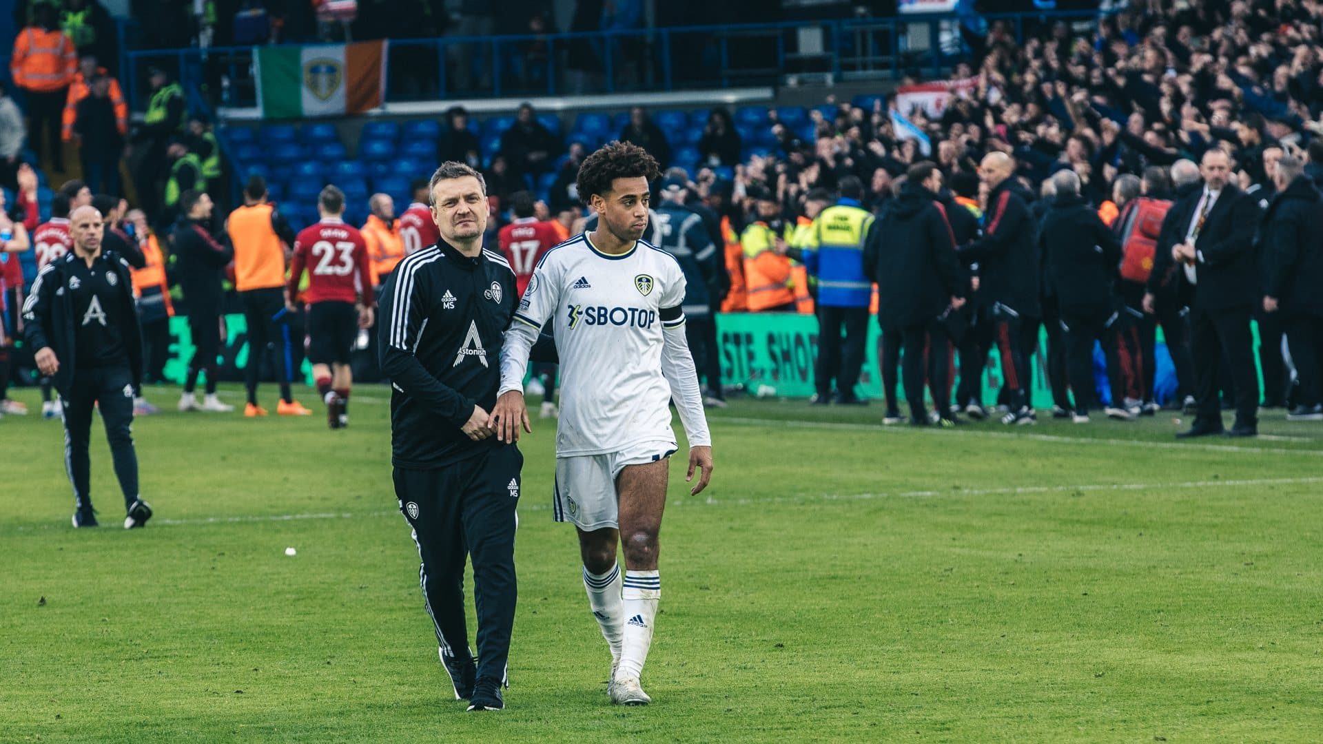 At the end of his first (last?!) home game in charge, Michael Skubala puts a consoling arm around Tyler Adams