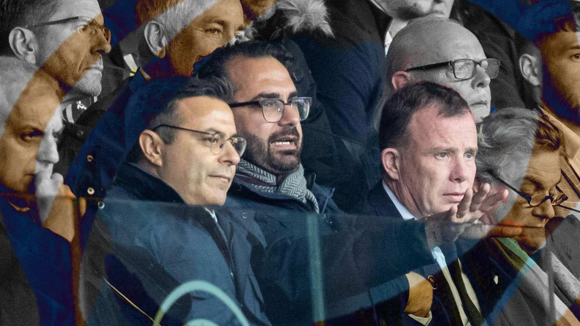 Andrea Radrizzani, Victor Orta, and Angus Kinnear sitting in the posh seats at Elland Road, wondering why everyone else is making mistakes