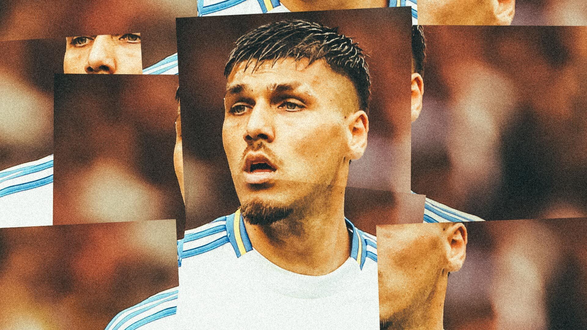 A collage of images of Joel Piroe's face, with the same expression on his face as he always has