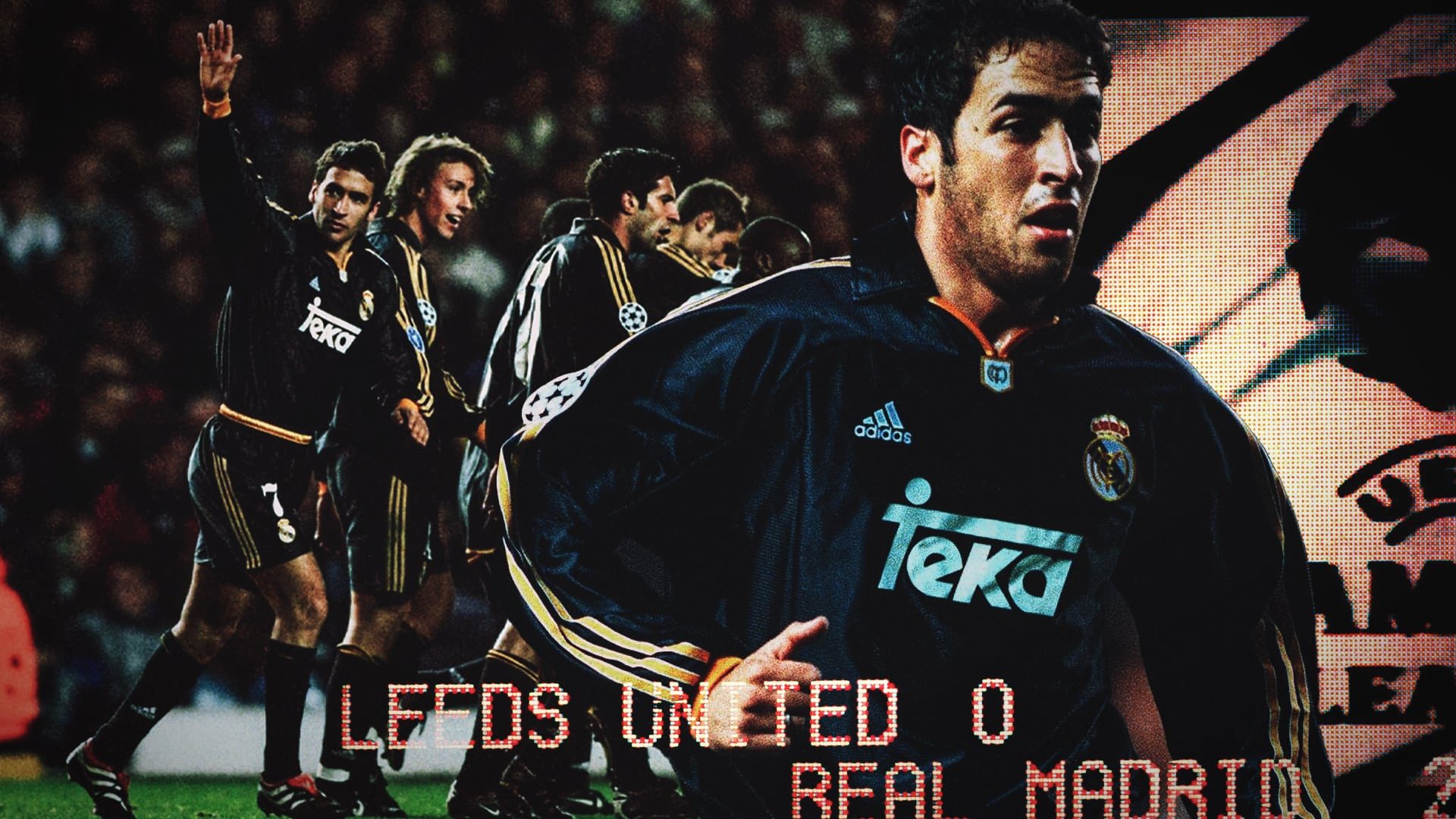 A collage of images of Raul playing for Real Madrid against Leeds in the Champions League. They are from the game at Elland Road, not when he cheated in the Bernabeu