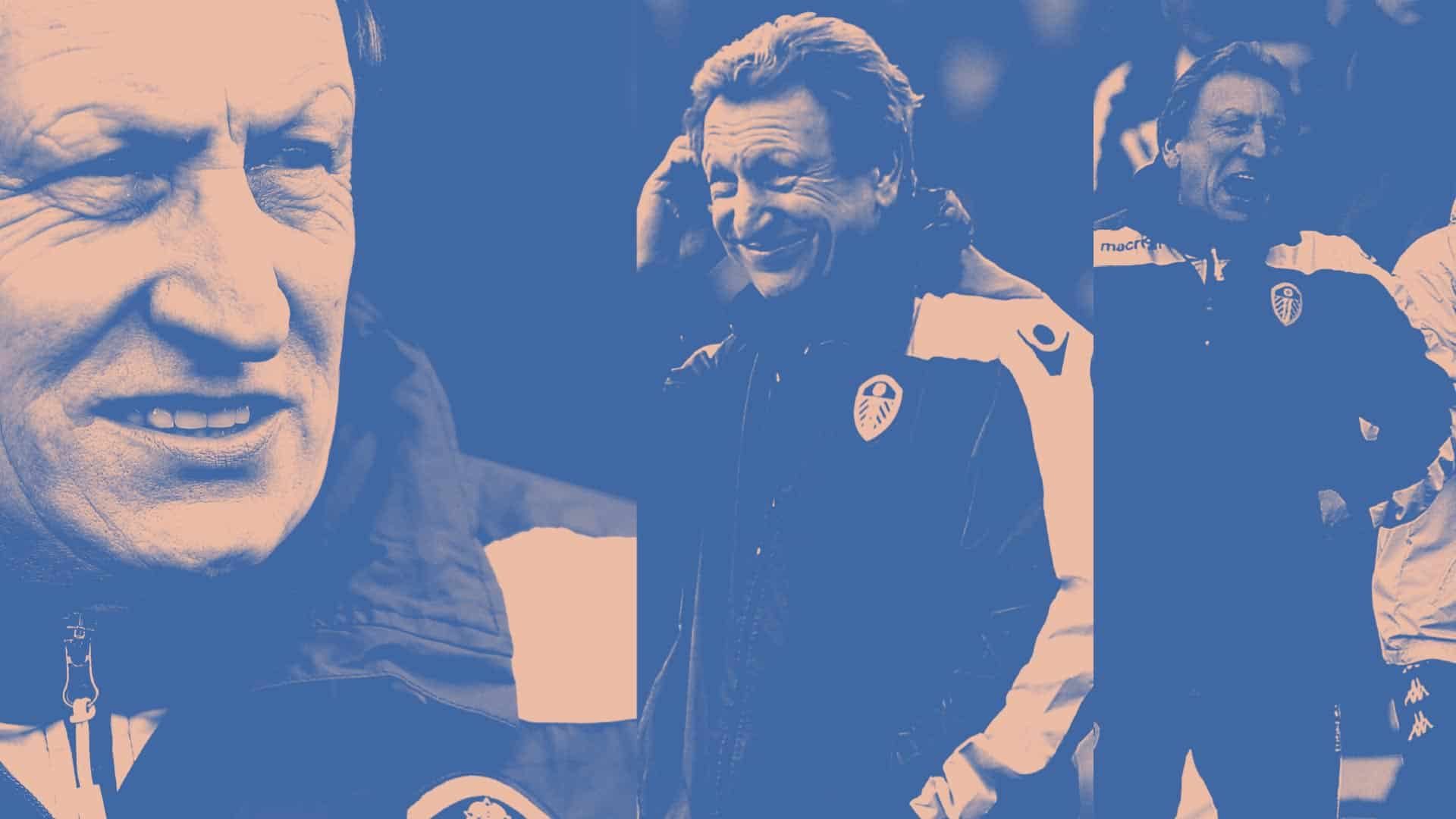 A collage of photos of Neil Warnock managing Leeds. Sorry