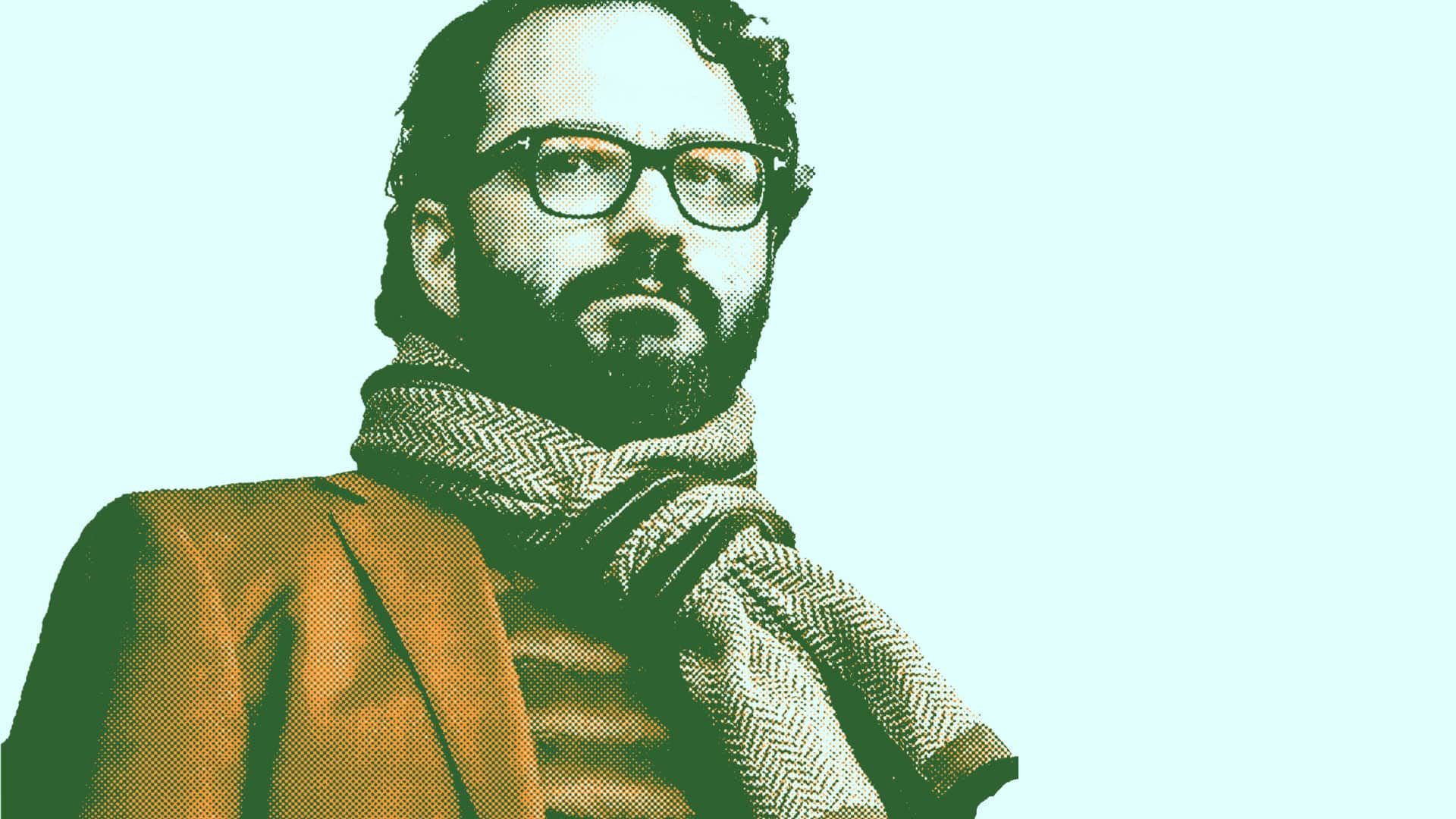 A halftone image of Victor Orta in his big scarf