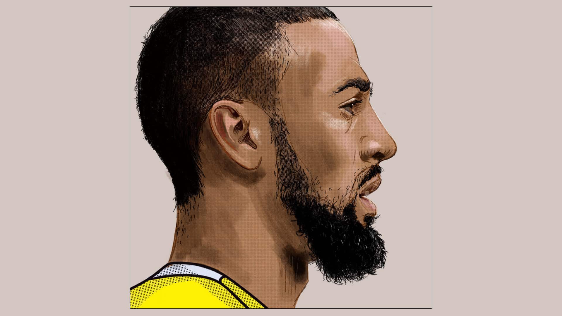 An illustration of Kemar Roofe's profile. He's wearing a yellow away kit