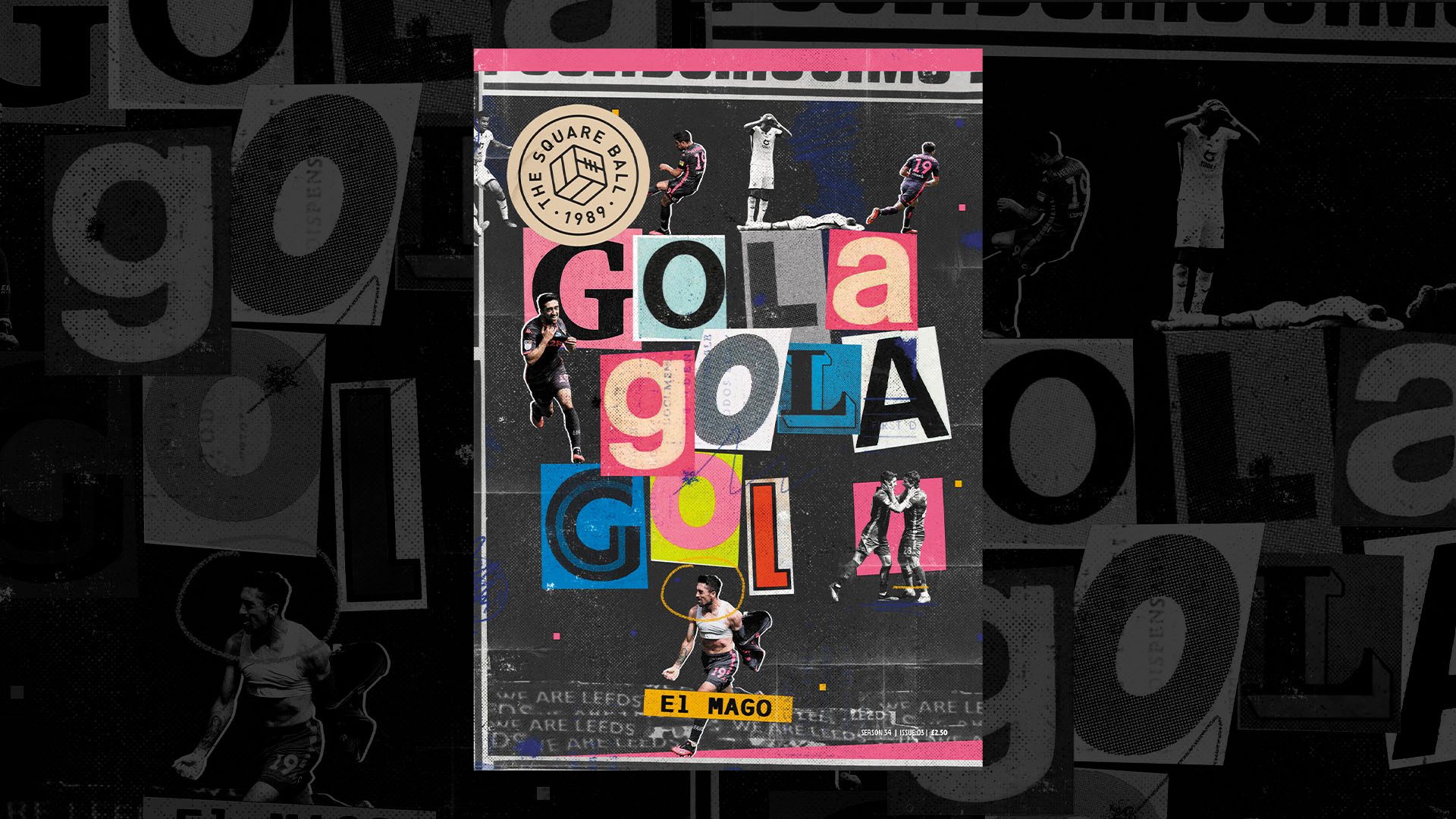 The cover of TSB 23-24 issue 3, celebrating Pablo's winner against Swansea with lettering to say 'Gola gola gol' and cutout pictures of Pablo scoring and celebrating