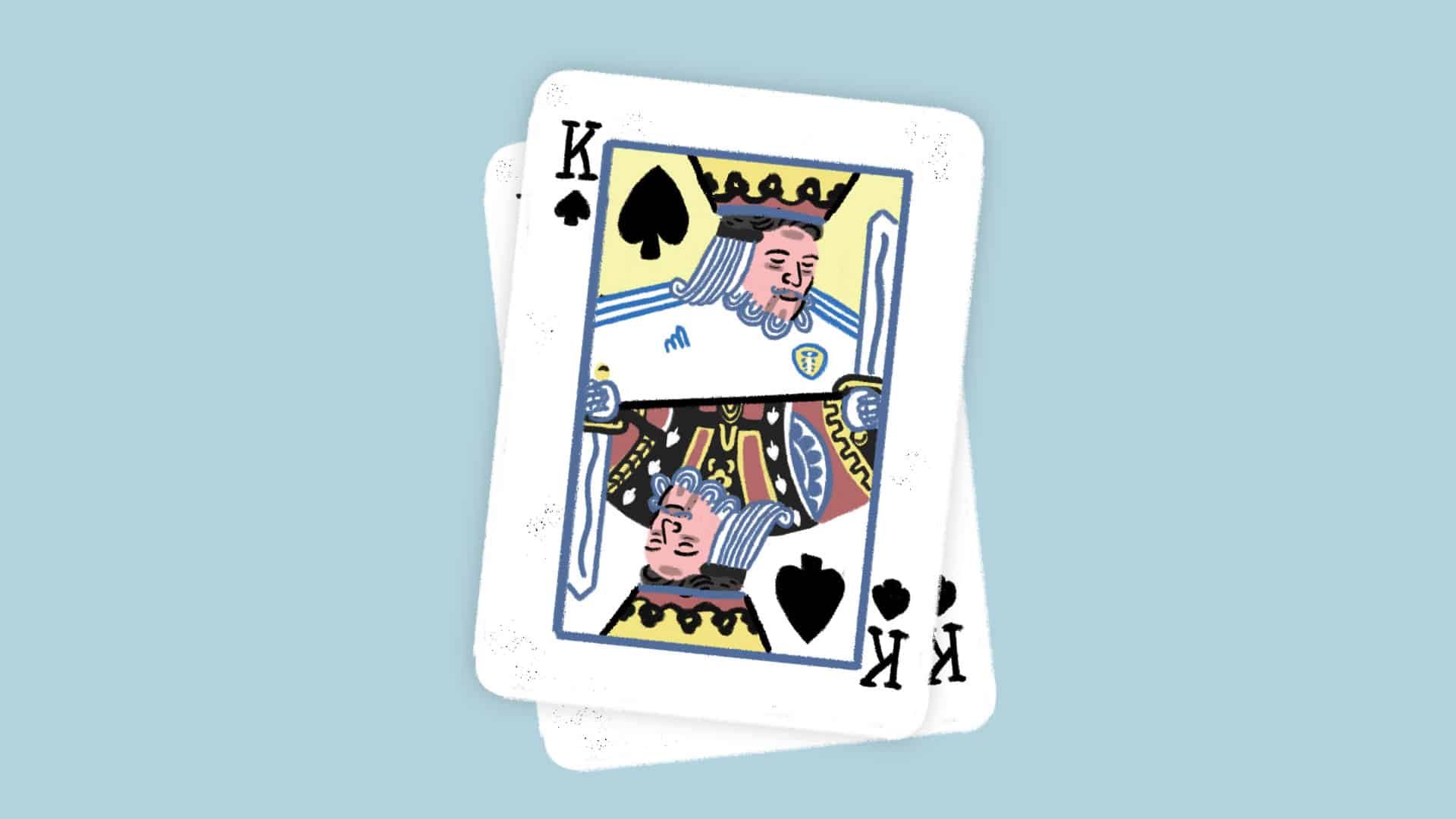 A drawing of Pablo Hernandez as the kings on a playing card