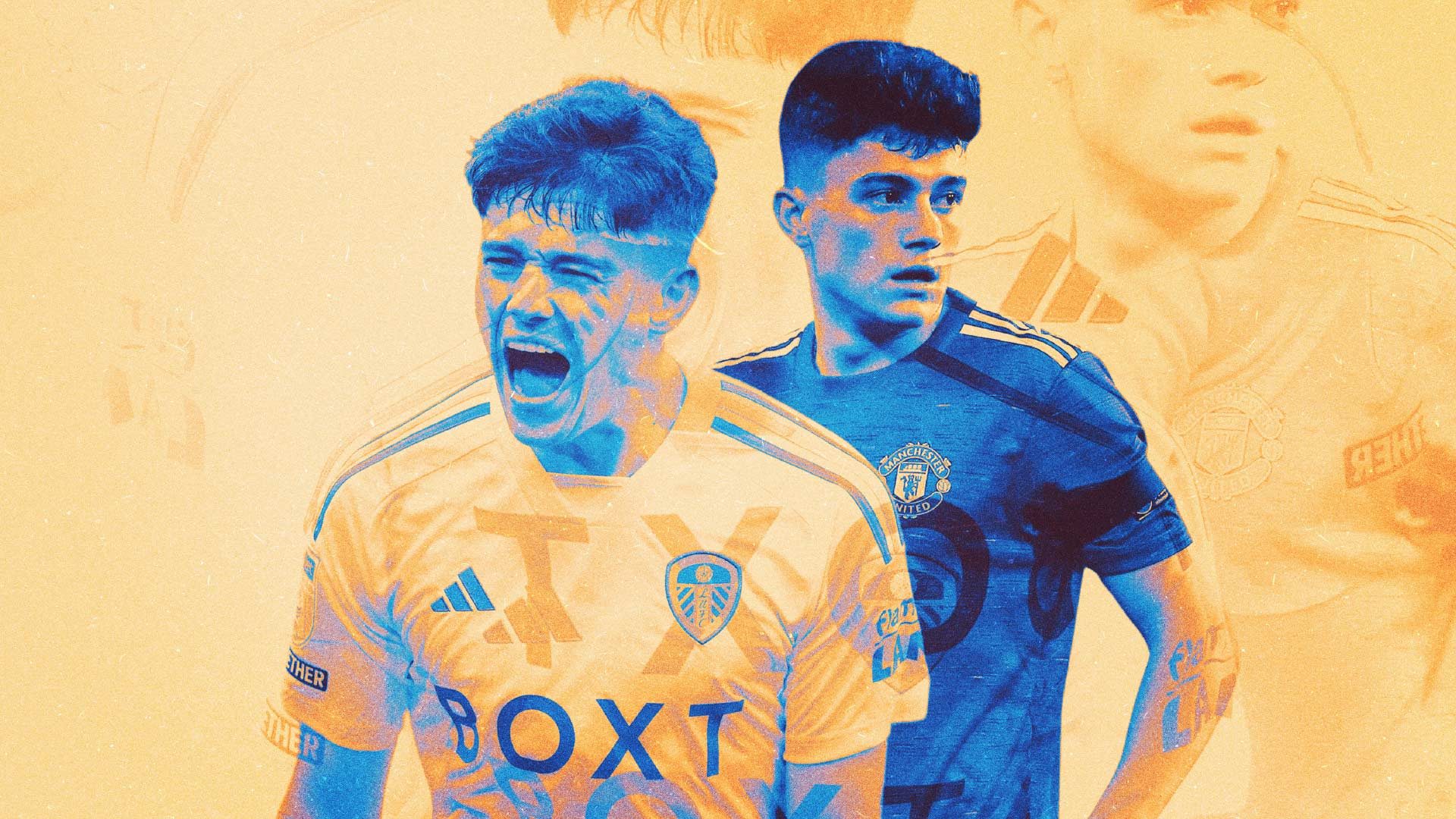 Some spooky artwork of this season's Dan James haunted by versions of Dan James from previous seasons at various different clubs