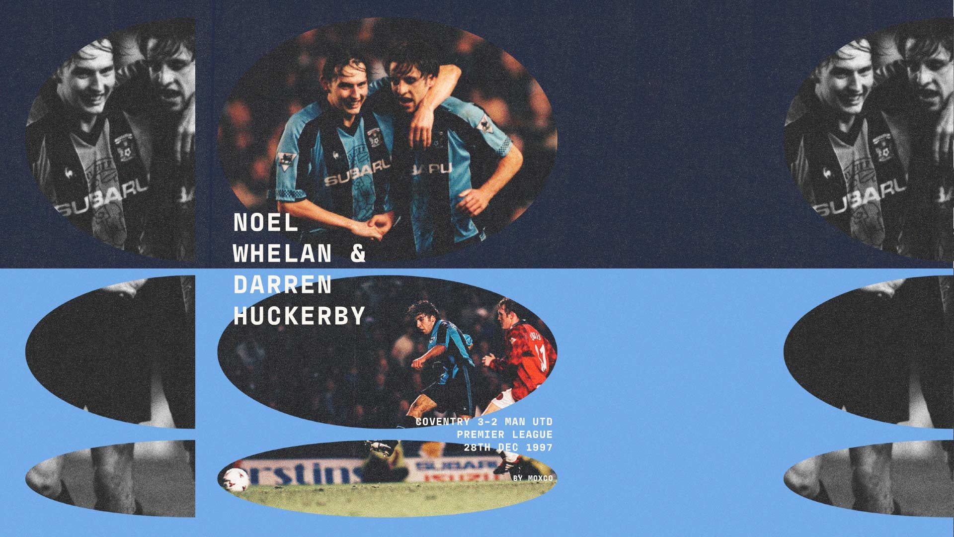 Noel Whelan and Darren Huckerby celebrating scoring against Scum for Coventry. Noel is telling Huckerby he should join Leeds one day, probably