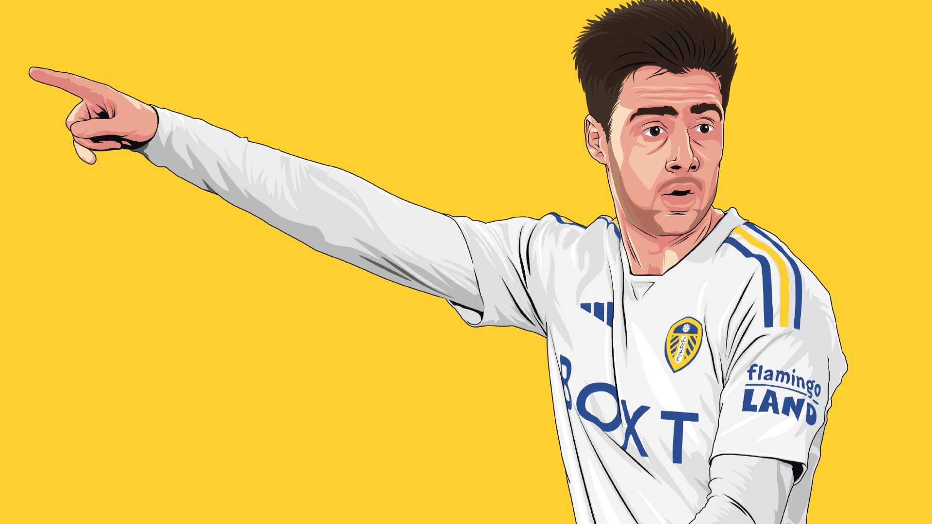 An illustration of Ilia Gruev against a yellow backdrop pointing and telling a teammate to do something clever