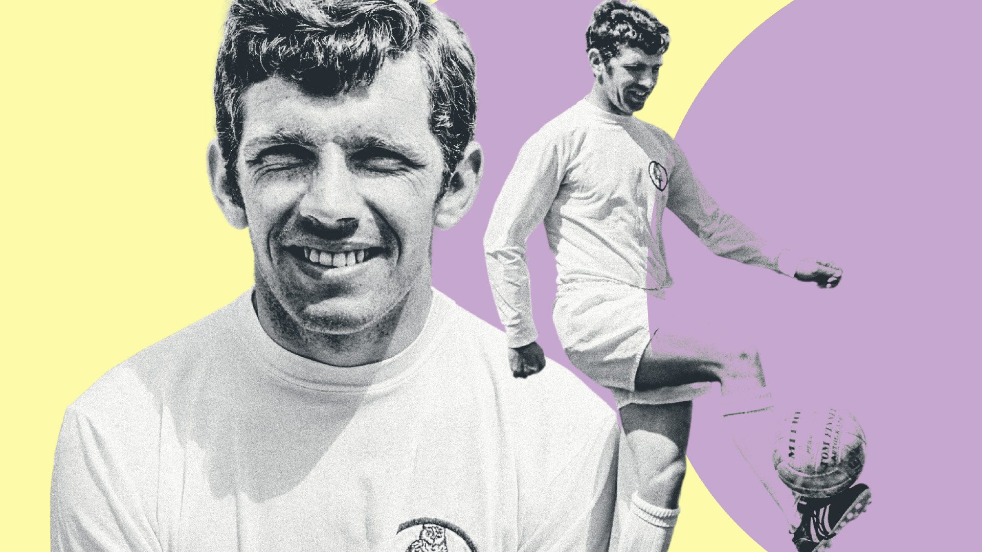 Two photos of Johnny Giles: on the left him smiling for the camera, on the right him showing off doing some kick-ups