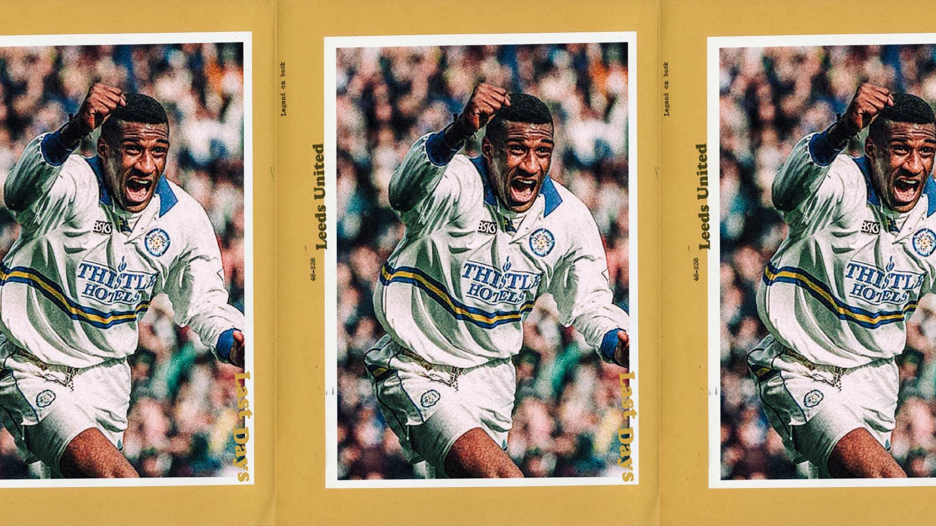 A photo of Brian Deane looking ace as he celebrates scoring for Leeds in 1994