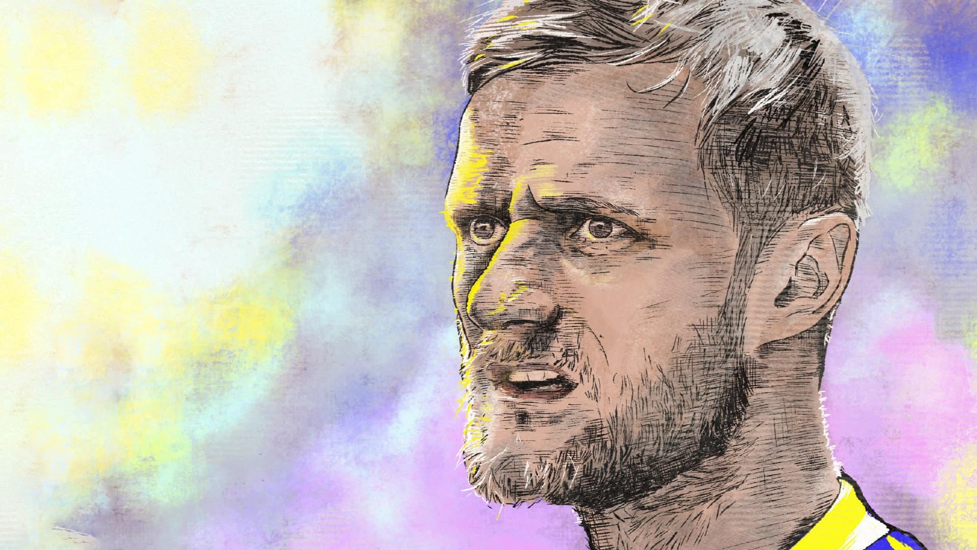 An illustration of Liam Cooper with the expression of a man contemplating an existential crisis