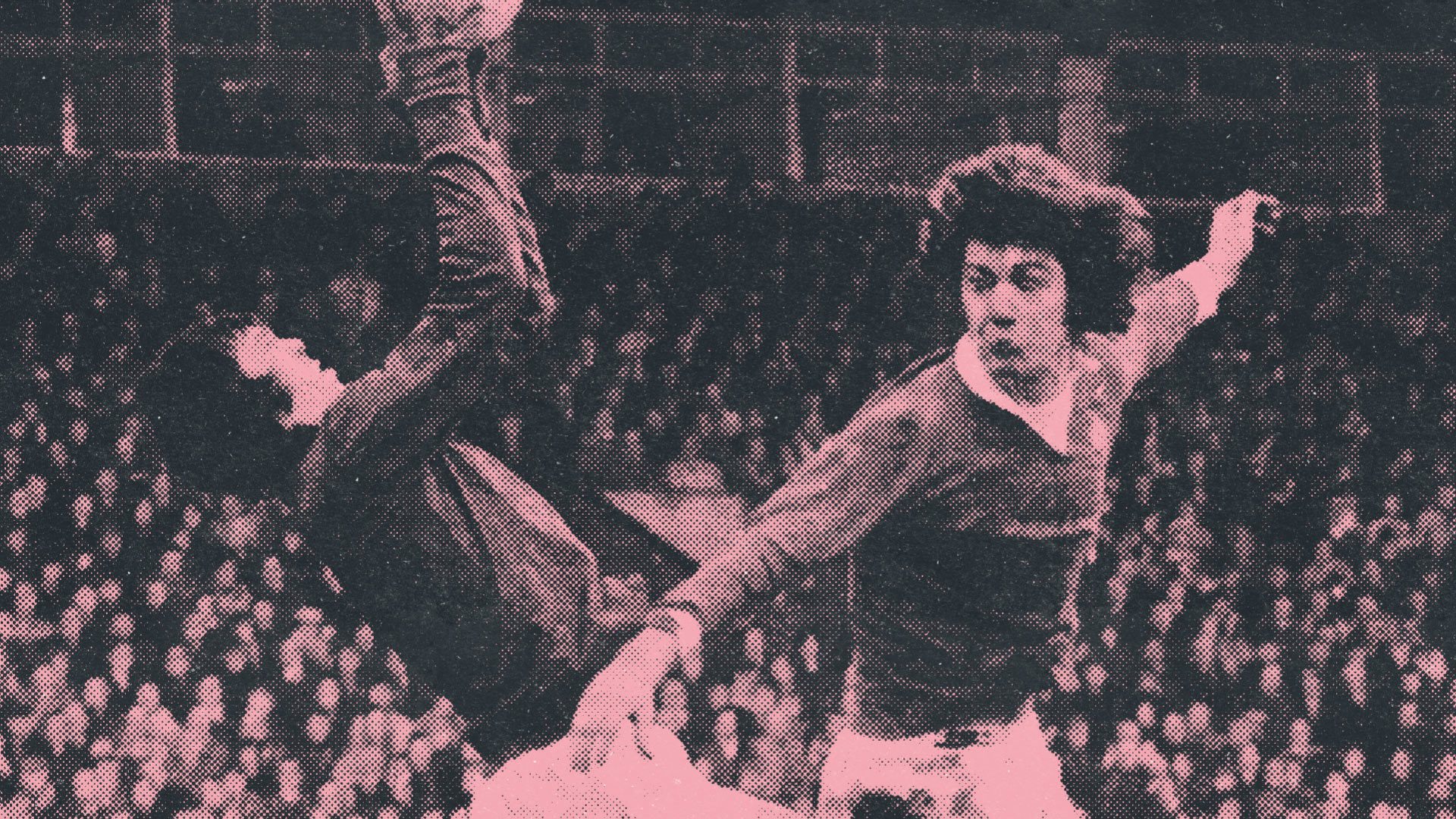 David Harvey making a save for Leeds United away from the threat of Gordon McQueen's swinging fists