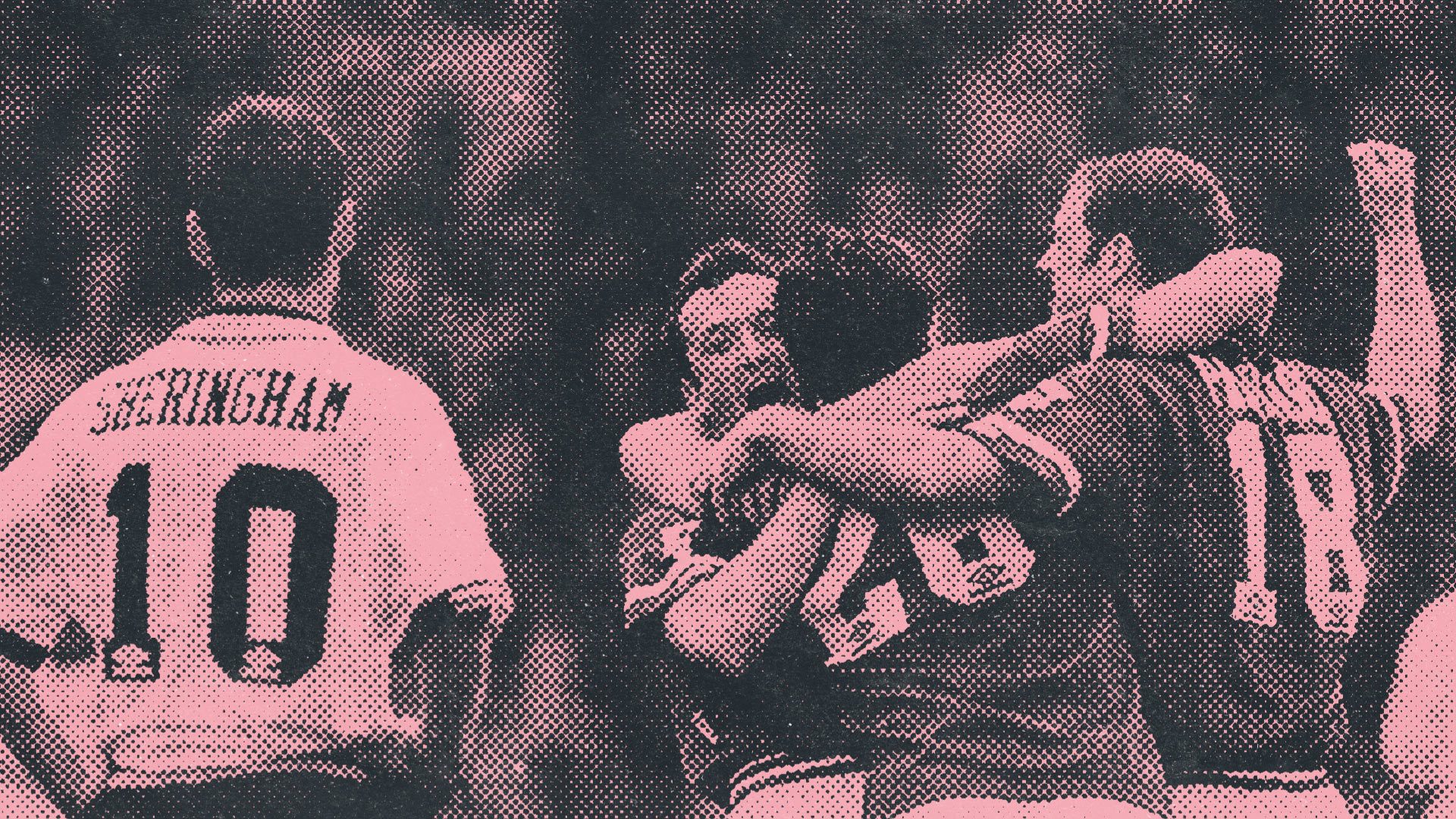 Everton players celebrating scoring against Tottenham in the 1995 FA Cup semi-final at Elland Road