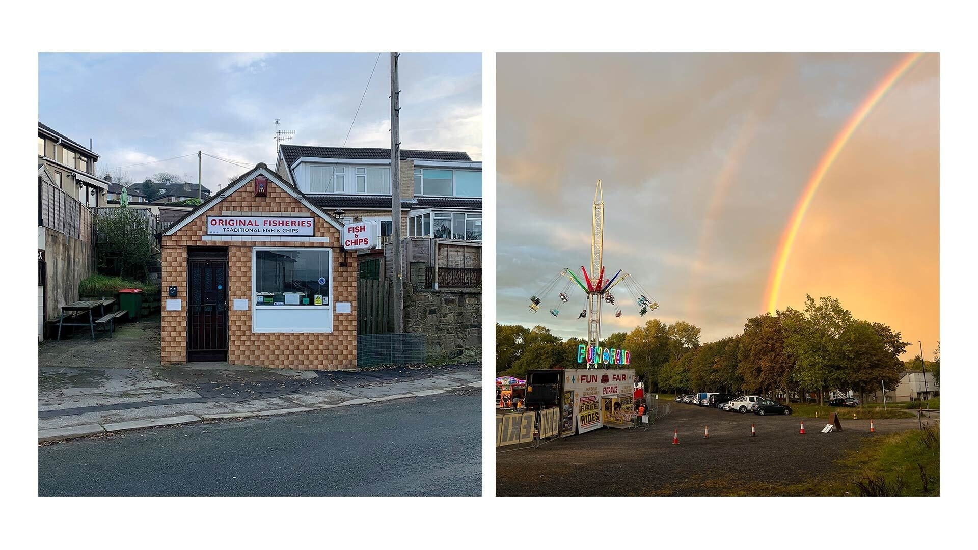 Two of Hannah Platt's photographs, Original Fisheries and Woodhouse Moor funfair