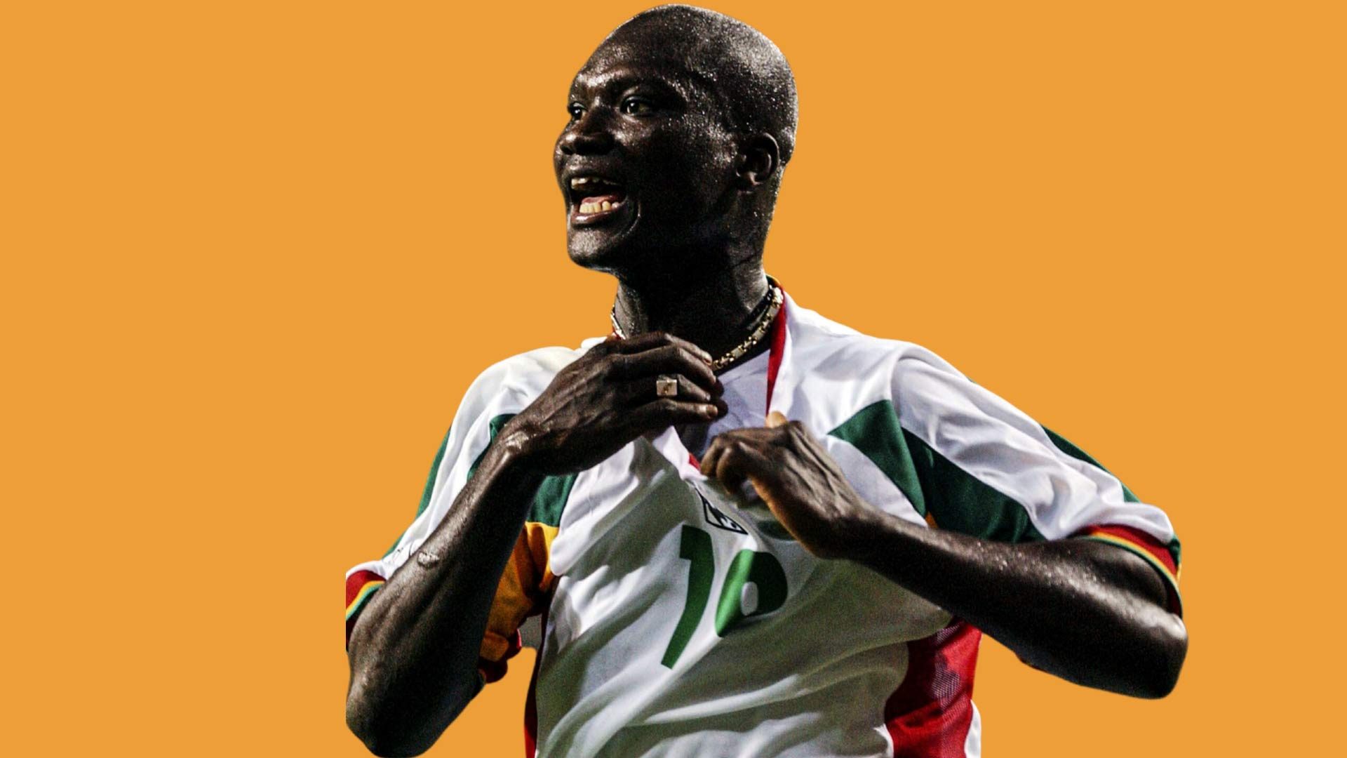 Papa Bouba Diop celebrating for Senegal at the 2002 World Cup. It's nicer to pretend he was the player we signed from that team and not El-Hadji Diouf