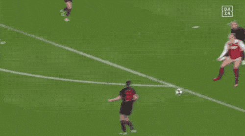 A gif of Leah Williamson's backheel to Frida Maanum, who sticks the ball in the top corner from 20 yards