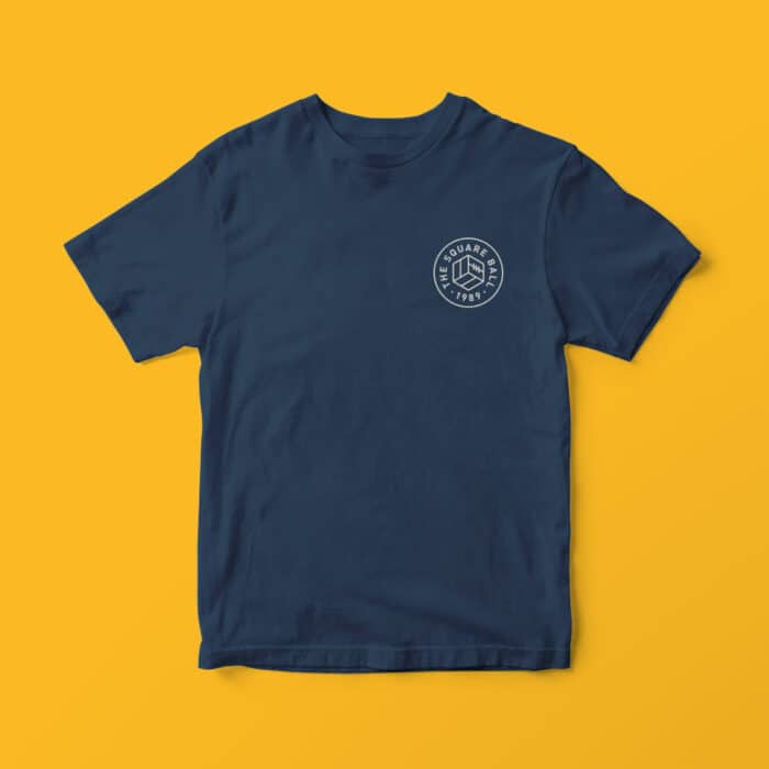 An image showing our new navy pocket logo t-shirt laid flat